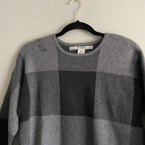 Max Studio Women SZ S Gray Plaid 3/4 Sleeve Pullover Tunic Hemline Sweater NWT - Picture 4 of 9